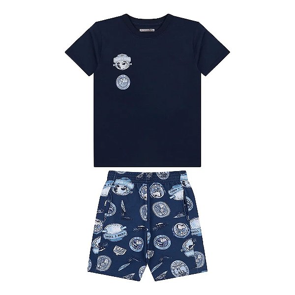 Conjunto Curto Tigor T Tigre New Fun Estampada Azul