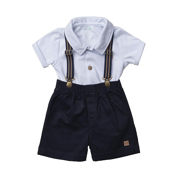 Conjunto Curto Tigor T Tigre Deep Blue Branco