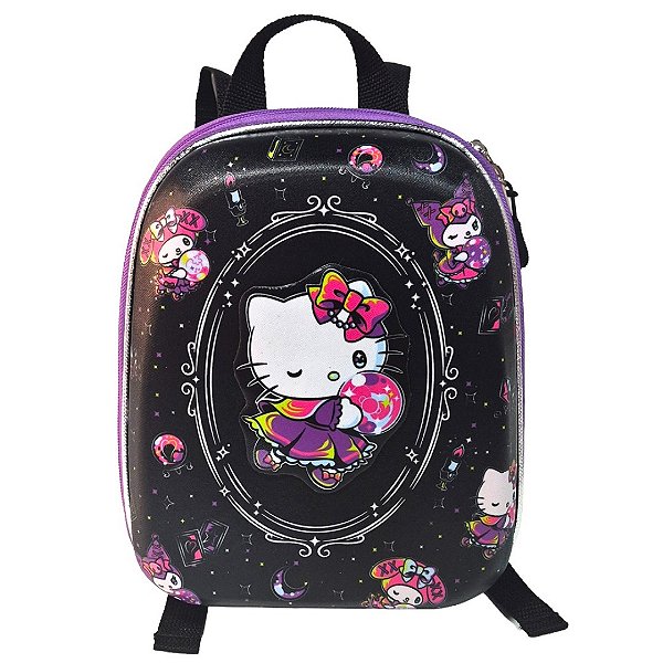 Mochila Pequena Maxtoy Hello Kitty Amigas Preto Roxo