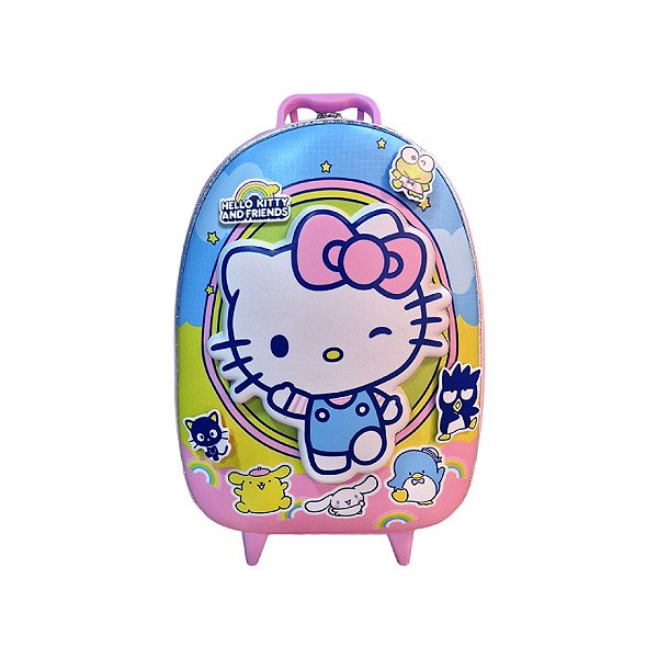 Mochila de Rodinhas 3D Maxtoy Hello Kitty Candy Colors Rosa