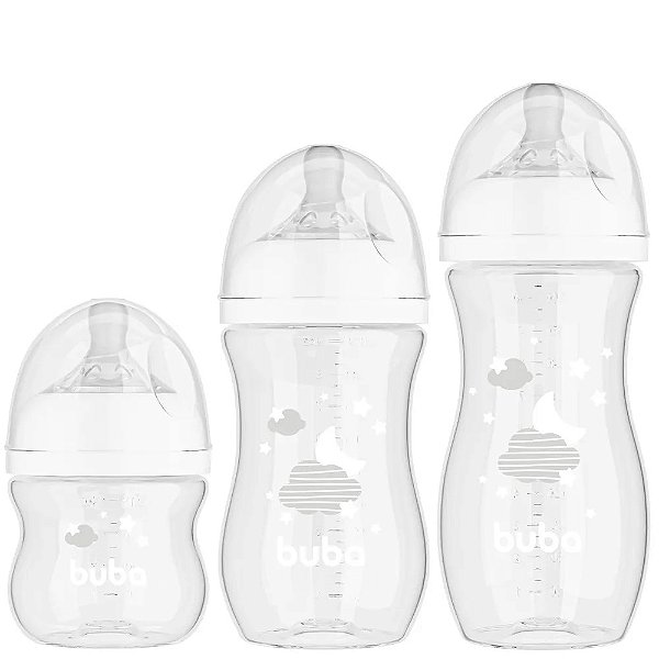 Kit 3 Mamadeiras Buba Easy Flow Nuvem 120-270-330ML Branca