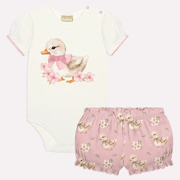 Conjunto Body e Short Milon Patinho Floral Rosa
