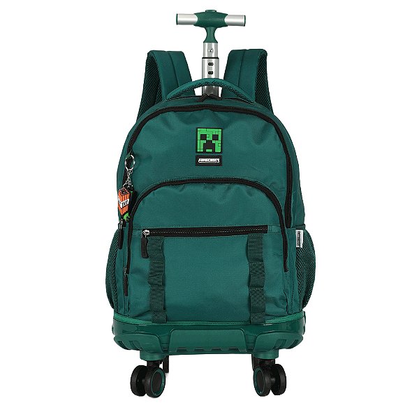 Mochila de Rodinhas Luxcel Minecraft Giro 360 Logo Verde