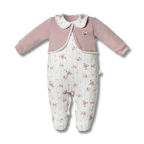 Macacão Longo Hug Gola Estampada Quarto de Sofia Rosa