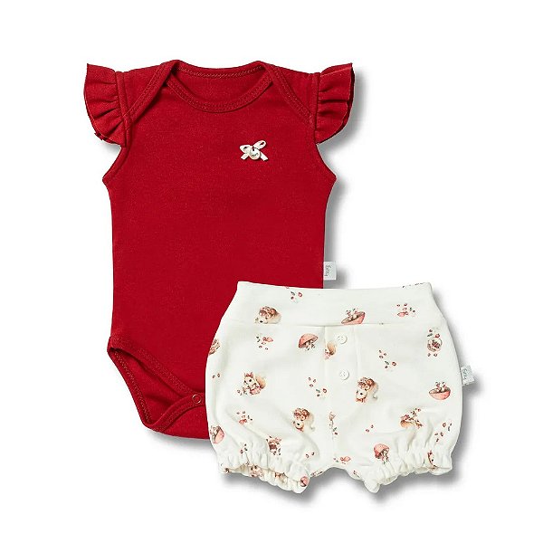 Conjunto Body Curto e Bermuda Hug Picnic Da Olívia Vermelho