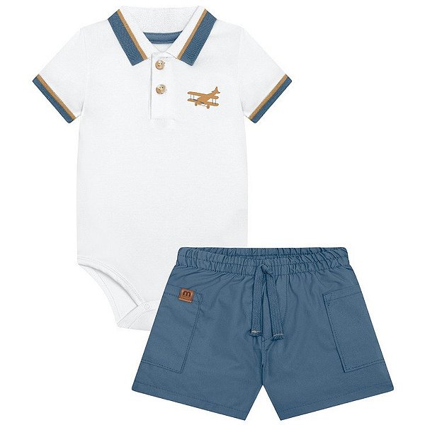 Conjunto Milon Camiseta e Bermuda Branco e Azul
