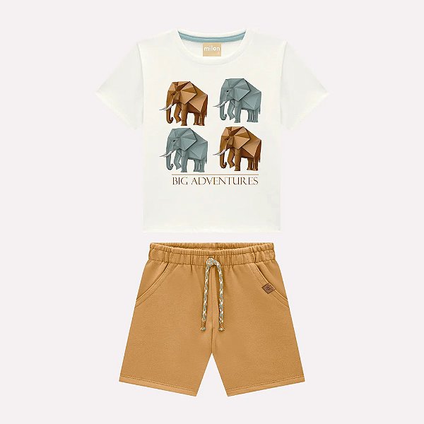 Conjunto Milon Camiseta e Bermuda Off White e Caramelo