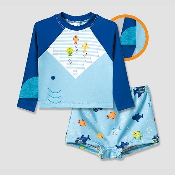 Conjunto Camiseta e Sunga Pingo Lelê Proteção UV50 Mar Azul