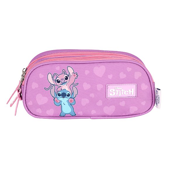 Estojo Triplo Luxcel Stitch Corações Rosa
