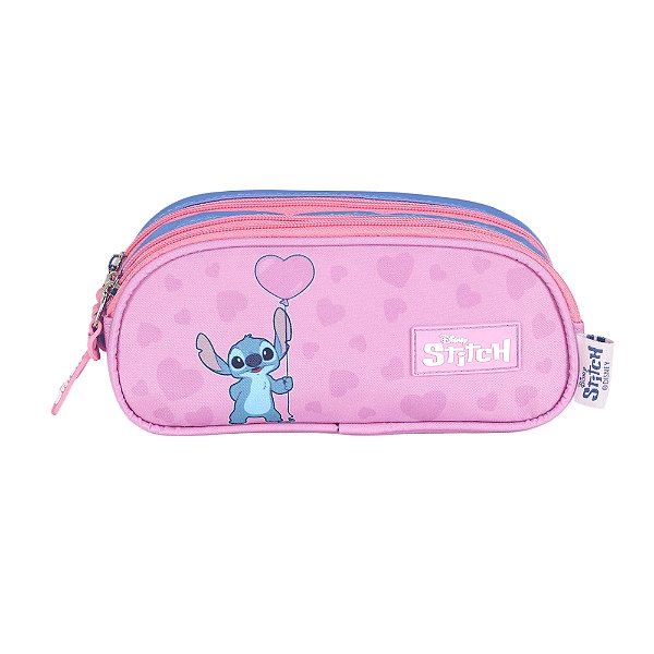 Estojo Triplo Luxcel Stitch Corações Azul