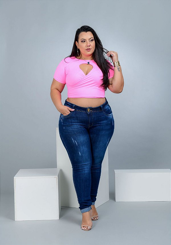 Calça Jeans Xtra Charmy Plus Size Skinny Jocilma Azul