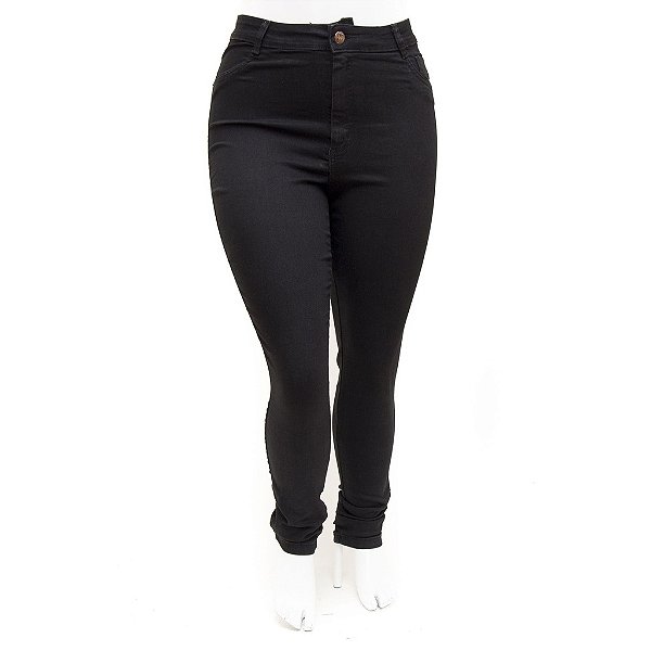 Calça Jeans Preta Feminina Plus Size Cintura Alta Helix com Tecido Sarja