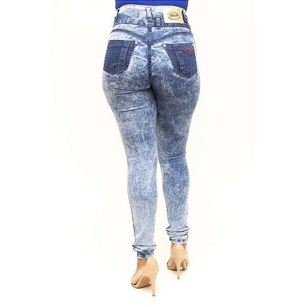 Calça Jeans Feminina Cintura Alta Hot Pants Manchada Cheris