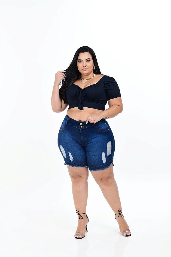 Shorts Jeans Latitude Plus Size Nivailda Azul