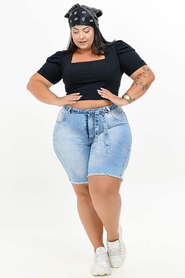 Bermuda Jeans Ciclista Ane Plus Size Sthelabriny Azul