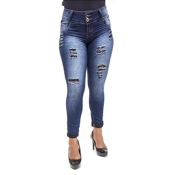 Calça Jeans Cropped Feminina Rasgadinha Credencial
