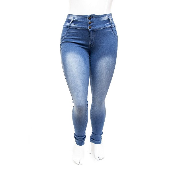 Calça Jeans Plus Size Feminina Azul Cintura Alta Thomix