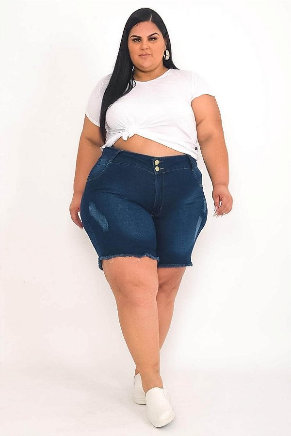 Bermuda Jeans Ane Plus Size Luslaine Azul