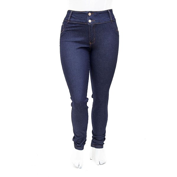Calça Jeans Feminina Plus Size Azul Marinho Helix Cintura Alta