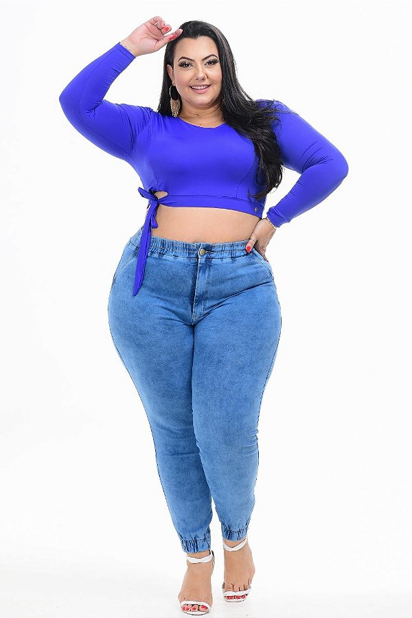 Calça Jeans Ane Plus Size Jogger Elsen Azul