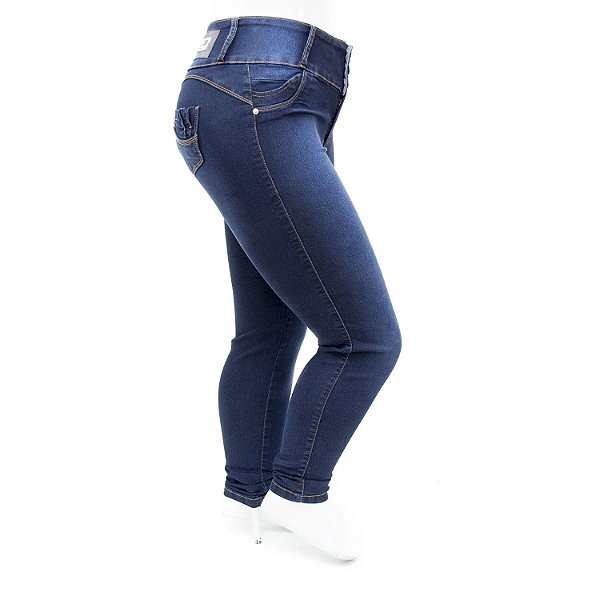 Calça Jeans Plus Size Feminina Azul Escura Credencial com Lycra