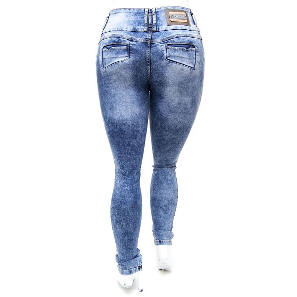 Calça Jeans Plus Size Cintura Alta Marmorizada Helix