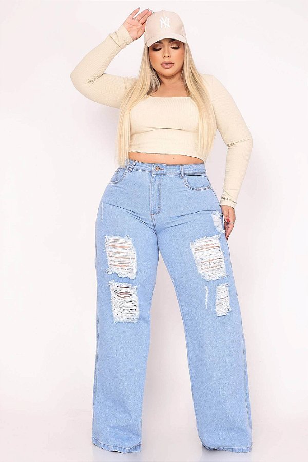 Calça Wide leg Plus Size Jeans Premium Lançamento Promoção