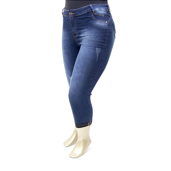 Calça Plus Size Jeans Cropped Credencial Cintura Alta
