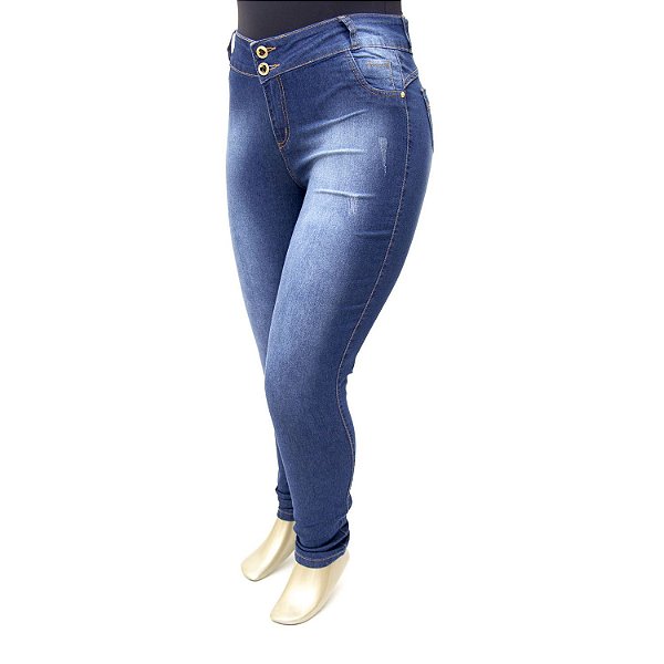 Calça Plus Size Jeans Feminina Escura Credencial Cintura Alta