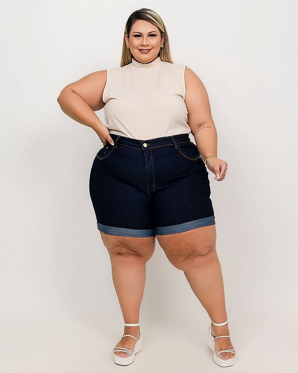 Shorts Meia Coxa Jeans Plus Size Malev