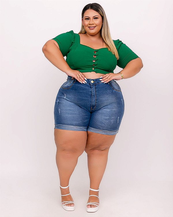 Shorts Meia Coxa Jeans Plus Size Verangela