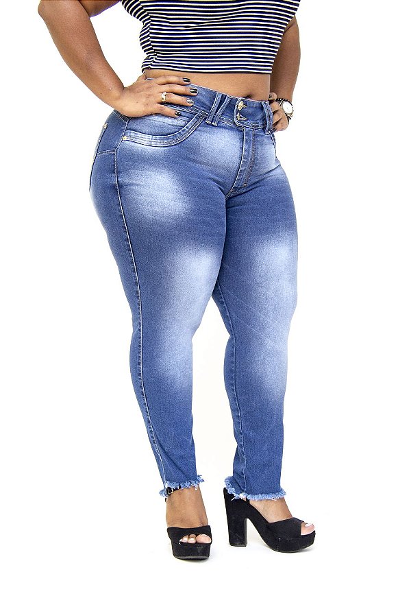 Calça Jeans Xtra Charmy Plus Size Skinny Rousemeire Azul