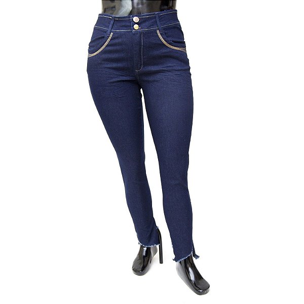 Calça Jeans Plus Size Feminina Escura Xtra Charmy Cintura Alta