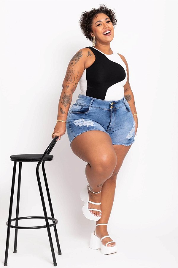 Shorts Jeans Curto Plus Size Skarlleth
