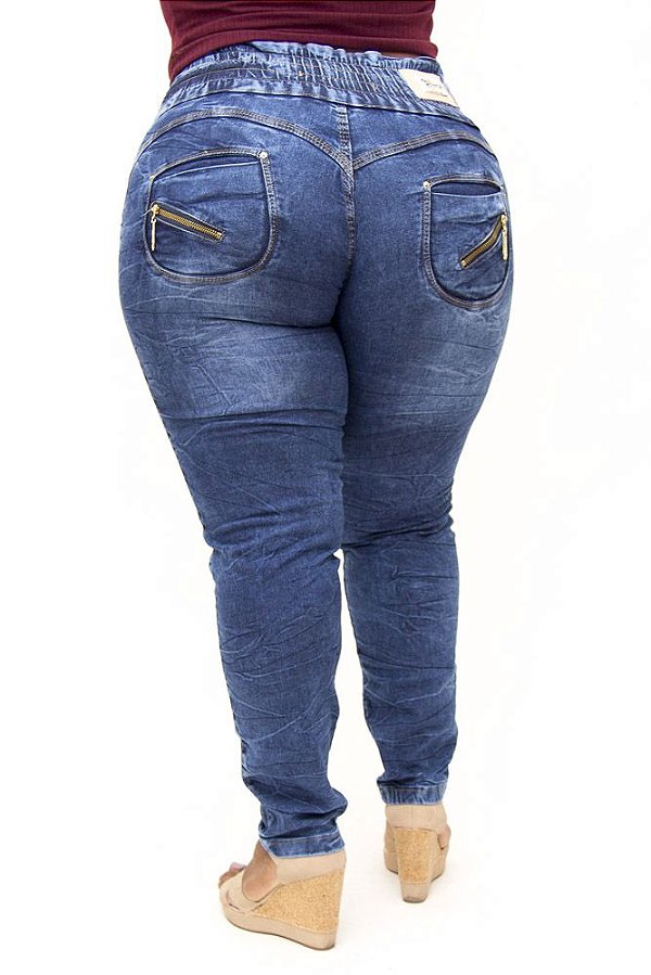 Calça Jeans Cheris Plus Size Skinny com Elástico Munick Azul