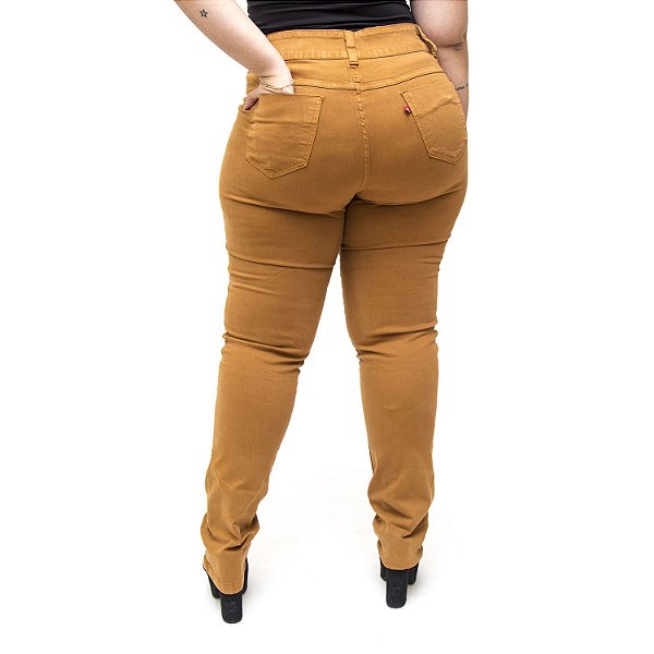 Calça Jeans Cambos Plus Size Skinny Ires Caramelo