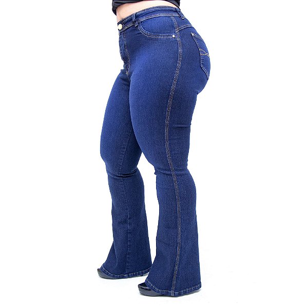Calça Jeans Cheris Plus Size Flare Edilena Azul