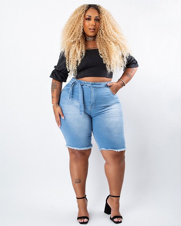 Bermuda Jeans Ciclista Plus Size Natiela