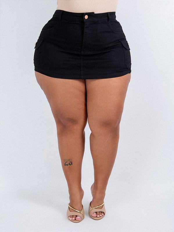 Short Saia Jeans Cargo Plus Size Katly