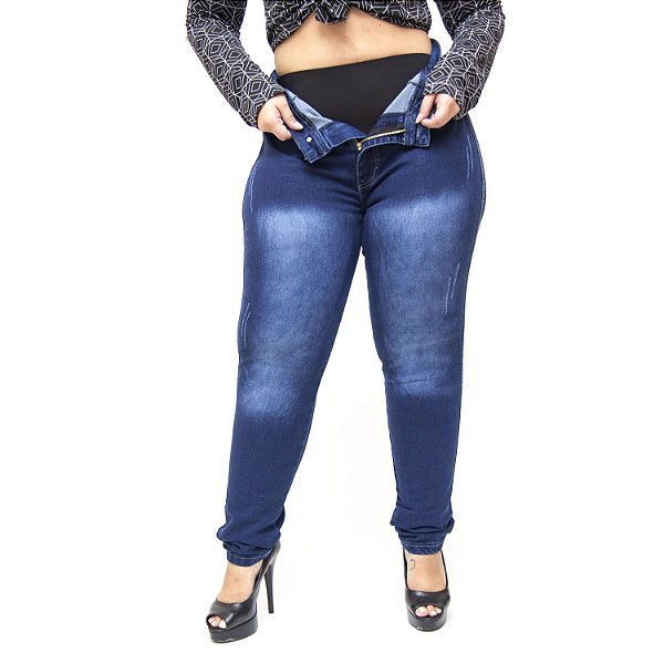 Calça Jeans Cheris Plus Size Skinny com Cinta Suze Azul
