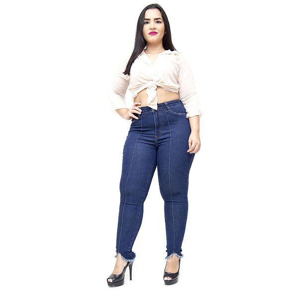 Calça Jeans Cambos Plus Size Skinny Nervura Derlane Azul