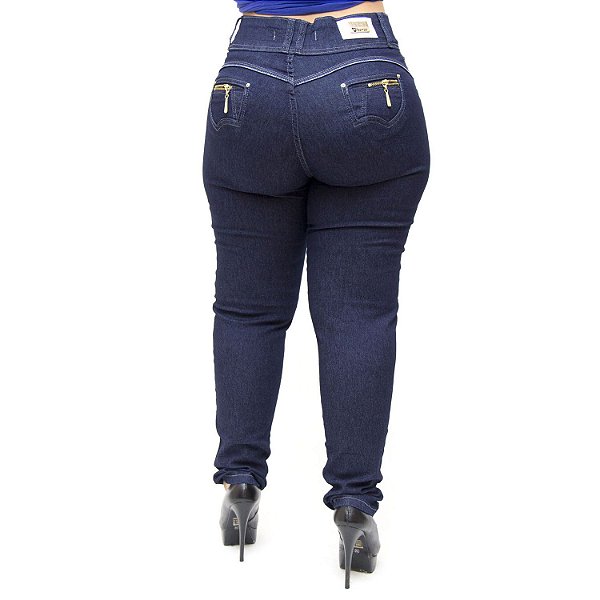 Calça Jeans Cheris Plus Size Skinny Escura Janaline Azul