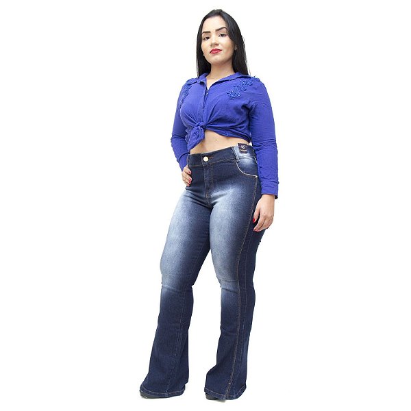 Calça Jeans Credencial Plus Size Flare Lucivalnia Azul