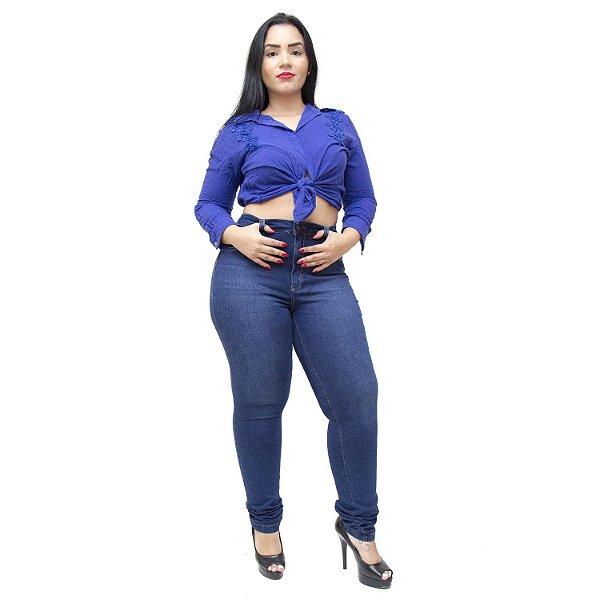 Calça Jeans Feminina Cambos Plus Size Skinny Edvone Azul