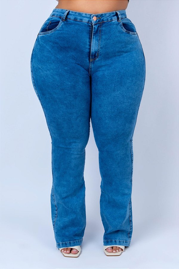 Calça Jeans Plus Size Flare Gisnely Azul