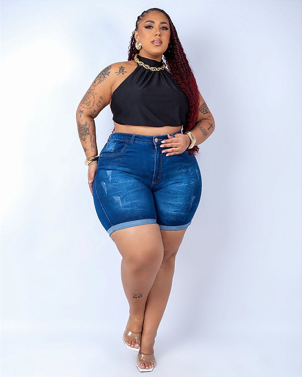 Shorts Meia Coxa Jeans Plus Size Alice