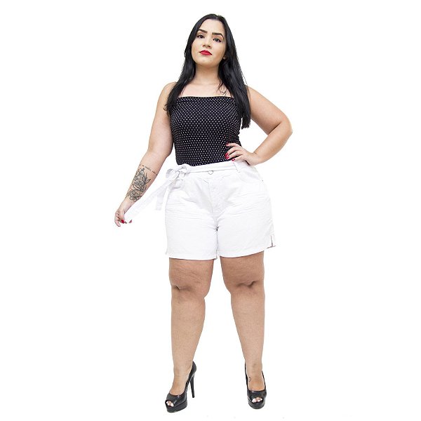 Shorts Jeans Feminino Cambos Plus Size Riana Branco