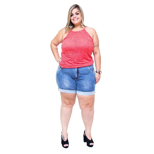 Shorts Jeans Feminino Bokker Plus Size Kaoanna Azul