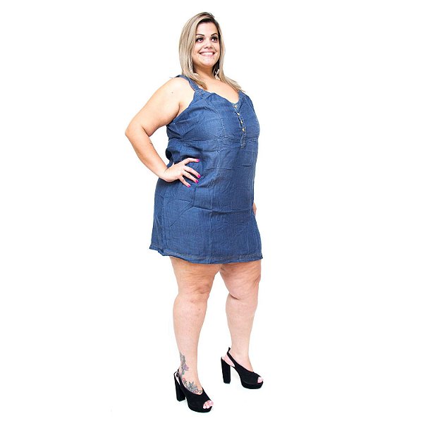 Vestido Jeans Feminino Xtra Charmy Plus Size Isete Azul