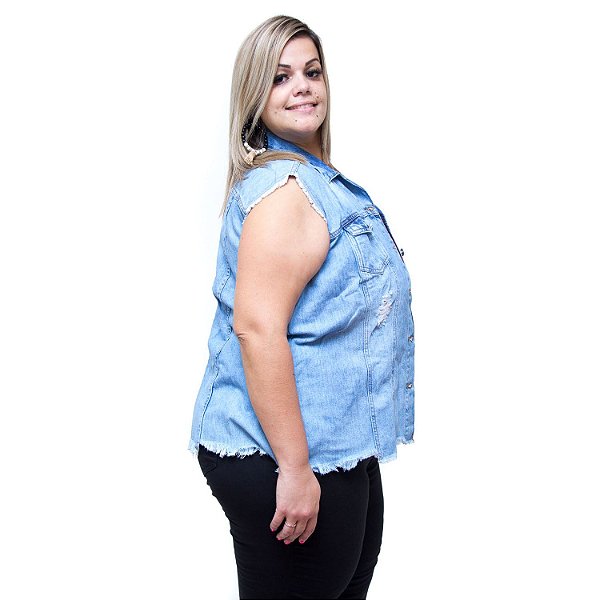 Colete Jeans Feminino Cambos Plus Size Priscili Azul